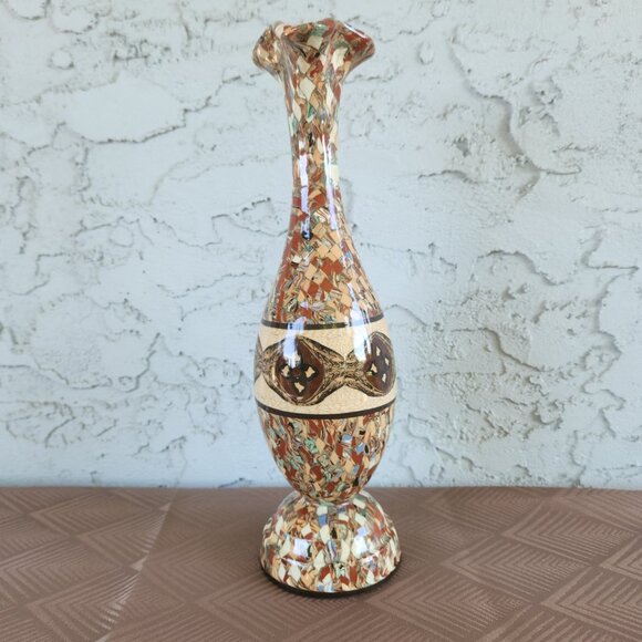 Jean Gerbino Vallauris Vase 12.5" French Mosaic Clay Inlay Pottery Vintage - Picture 1 of 16